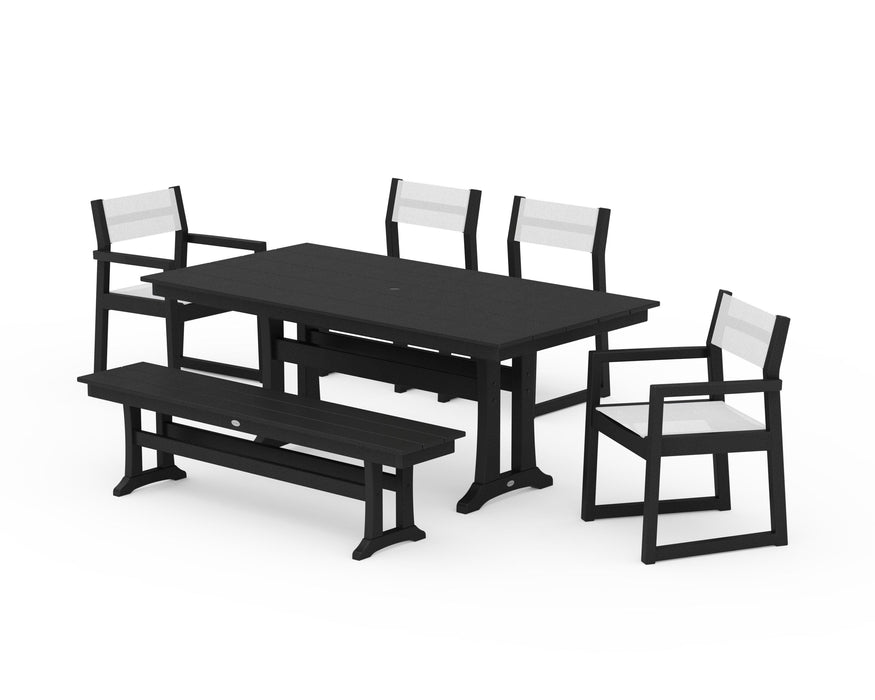 POLYWOOD® EDGE Sling 6-Piece Farmhouse Dining Set With Trestle Legs