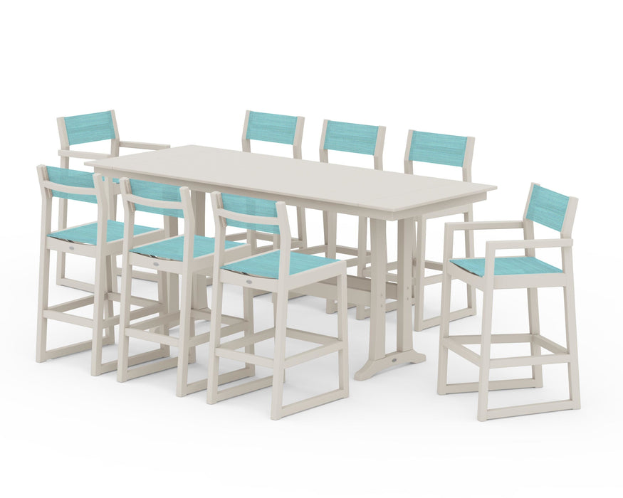 POLYWOOD® EDGE Sling 9-Piece Farmhouse Bar Set with Trestle Legs