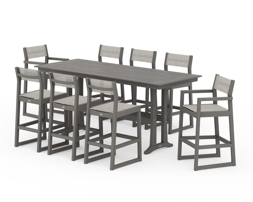 POLYWOOD® EDGE Sling 9-Piece Farmhouse Bar Set with Trestle Legs