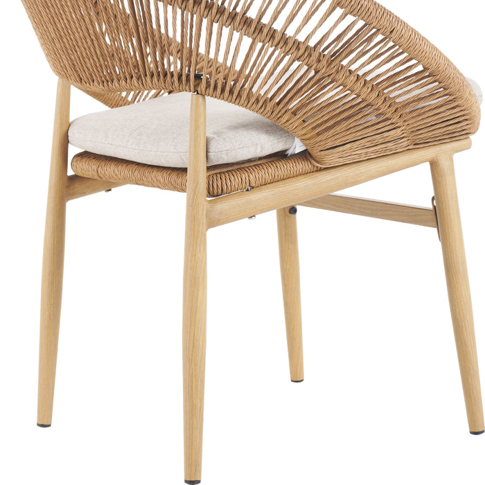 Cyril Outdoor Wicker Papasan Style Dining Chair with Teak Finished Legs - Set of 2