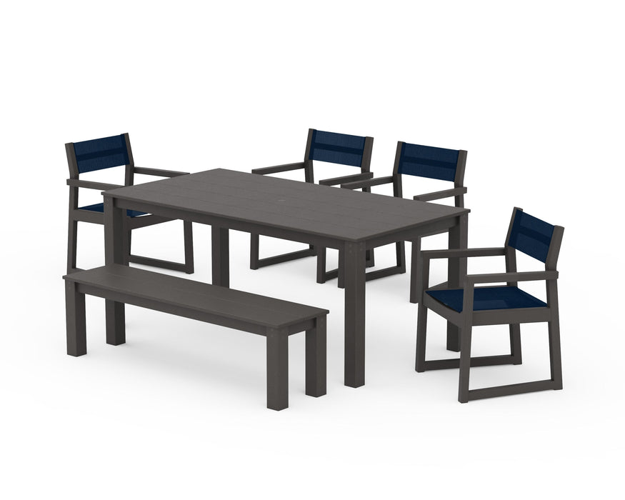 POLYWOOD® EDGE Sling Arm Chair 6-Piece Parsons Dining Set with Bench