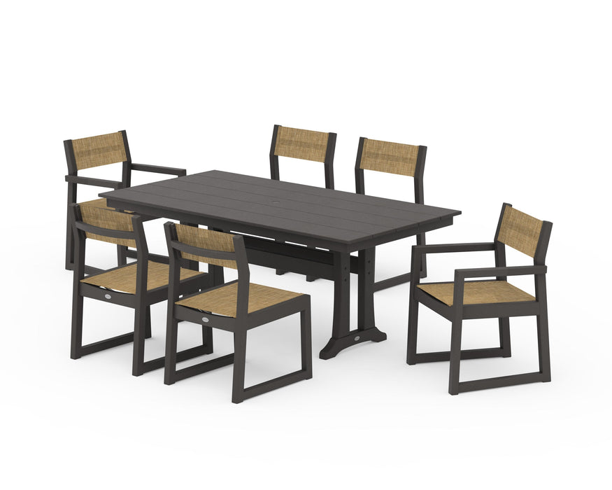 POLYWOOD® EDGE Sling 7-Piece Farmhouse Trestle Dining Set