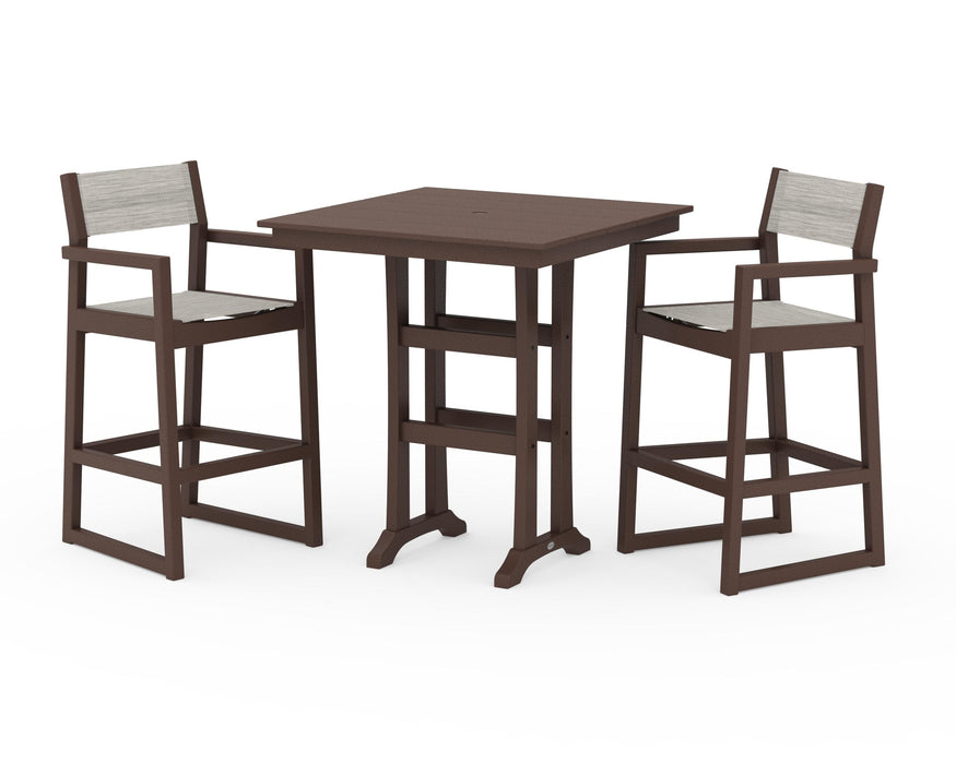POLYWOOD® EDGE Sling Arm Chair 3-Piece Farmhouse Bar Set with Trestle Legs