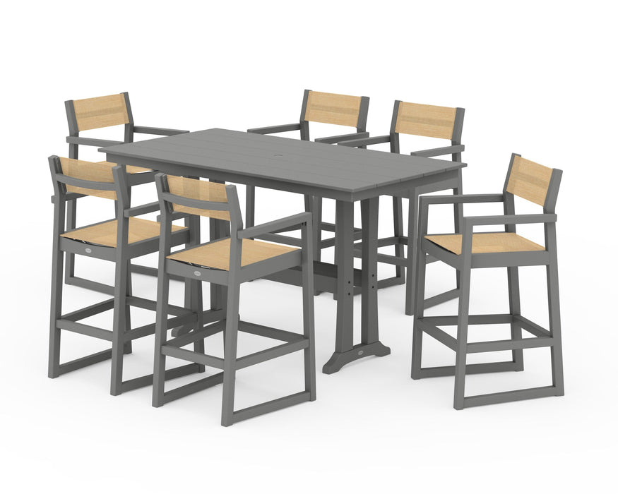 POLYWOOD® EDGE Sling Arm Chair 7-Piece Farmhouse Bar Set with Trestle Legs