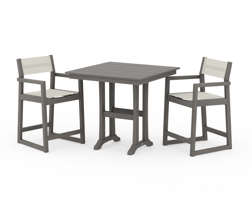 POLYWOOD® EDGE Sling Arm Chair 3-Piece Farmhouse Counter Set with Trestle Legs