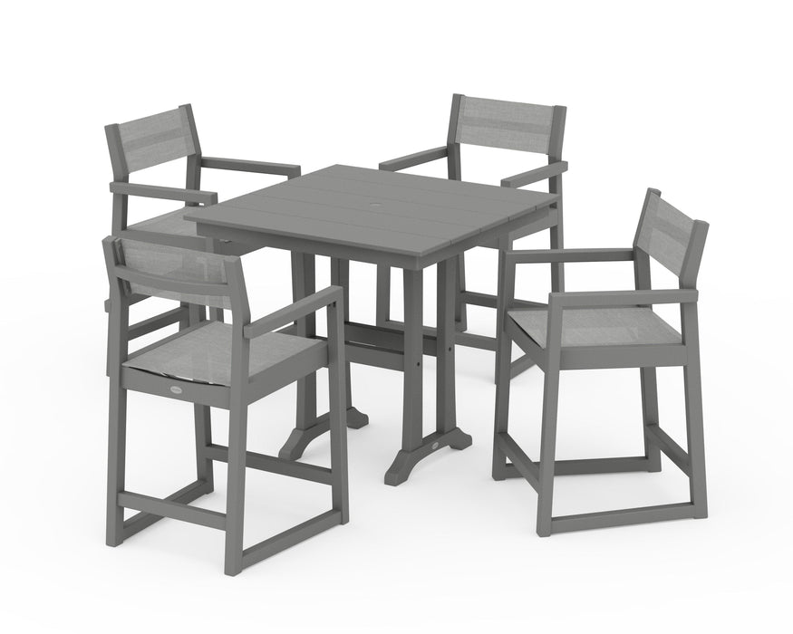 POLYWOOD® EDGE Sling Arm Chair 5-Piece Farmhouse Counter Set with Trestle Legs