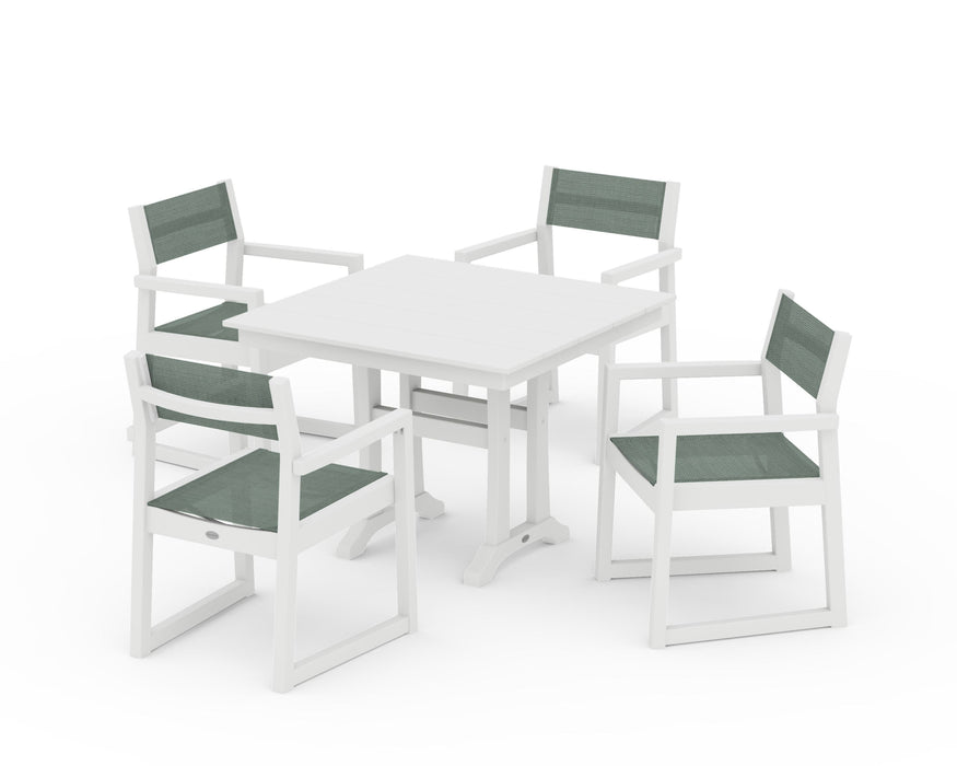 POLYWOOD® EDGE Sling 5-Piece Farmhouse Dining Set with Trestle Legs