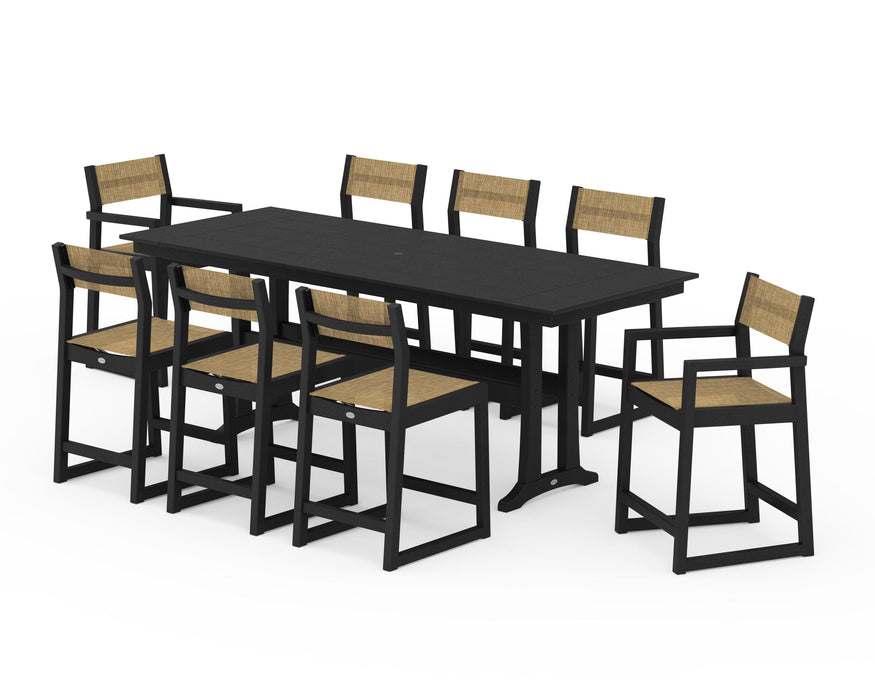 POLYWOOD® EDGE Sling 9-Piece Farmhouse Counter Set with Trestle Legs