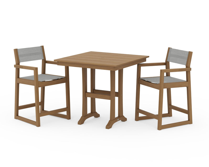 POLYWOOD® EDGE Sling Arm Chair 3-Piece Farmhouse Counter Set with Trestle Legs