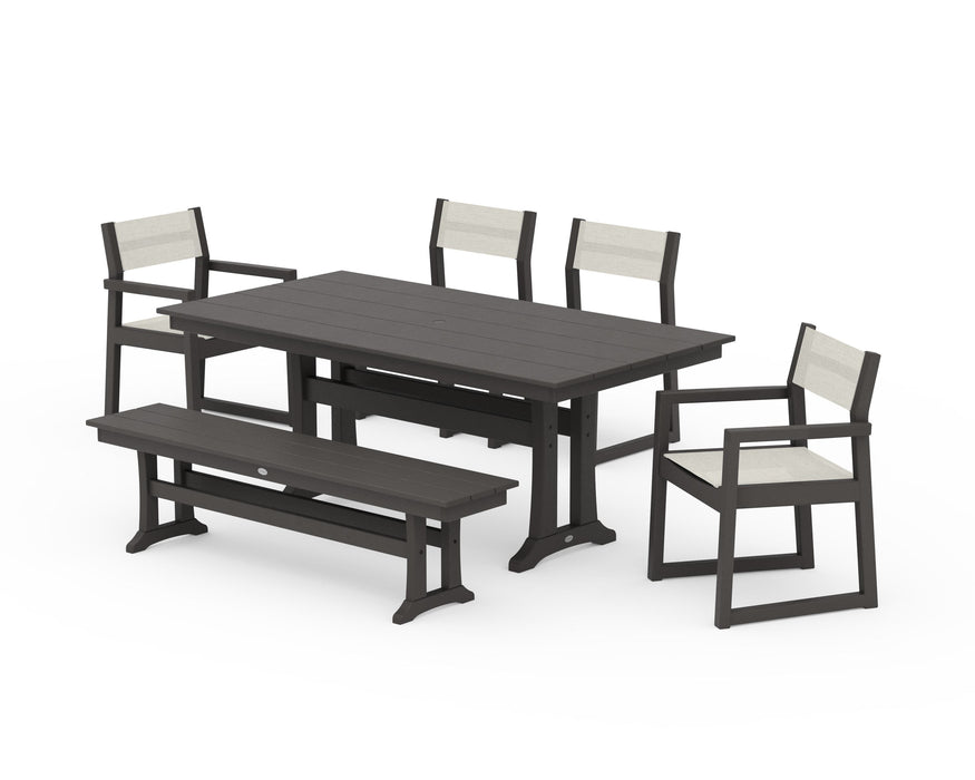 POLYWOOD® EDGE Sling 6-Piece Farmhouse Dining Set With Trestle Legs