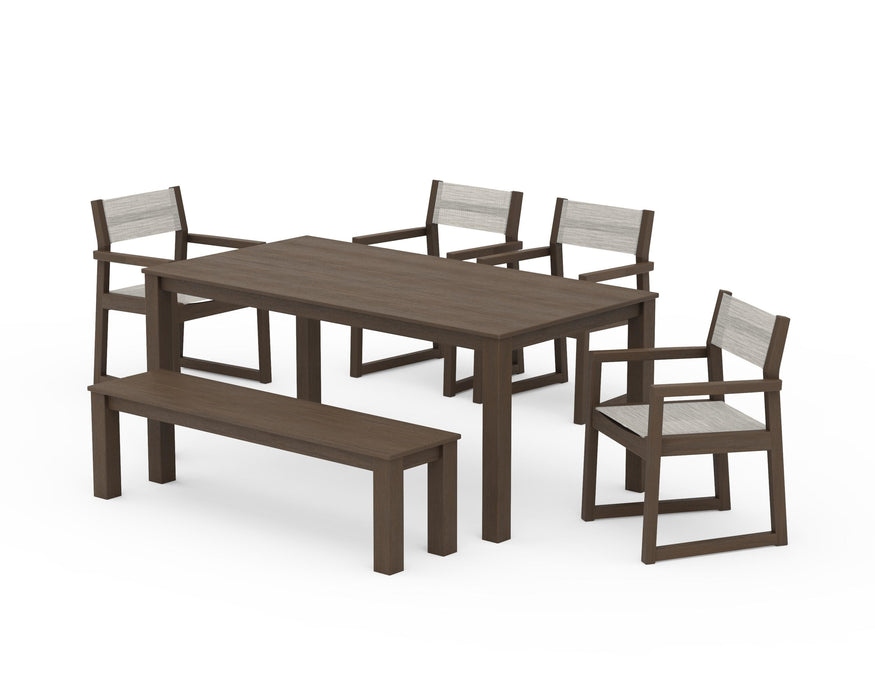 POLYWOOD® EDGE Sling Arm Chair 6-Piece Parsons Dining Set with Bench