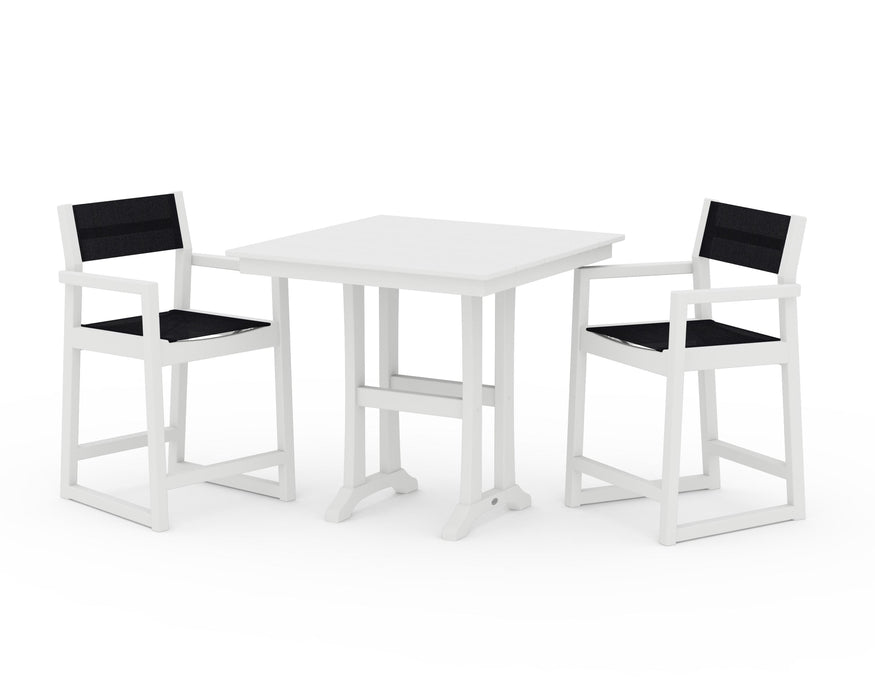 POLYWOOD® EDGE Sling Arm Chair 3-Piece Farmhouse Counter Set with Trestle Legs