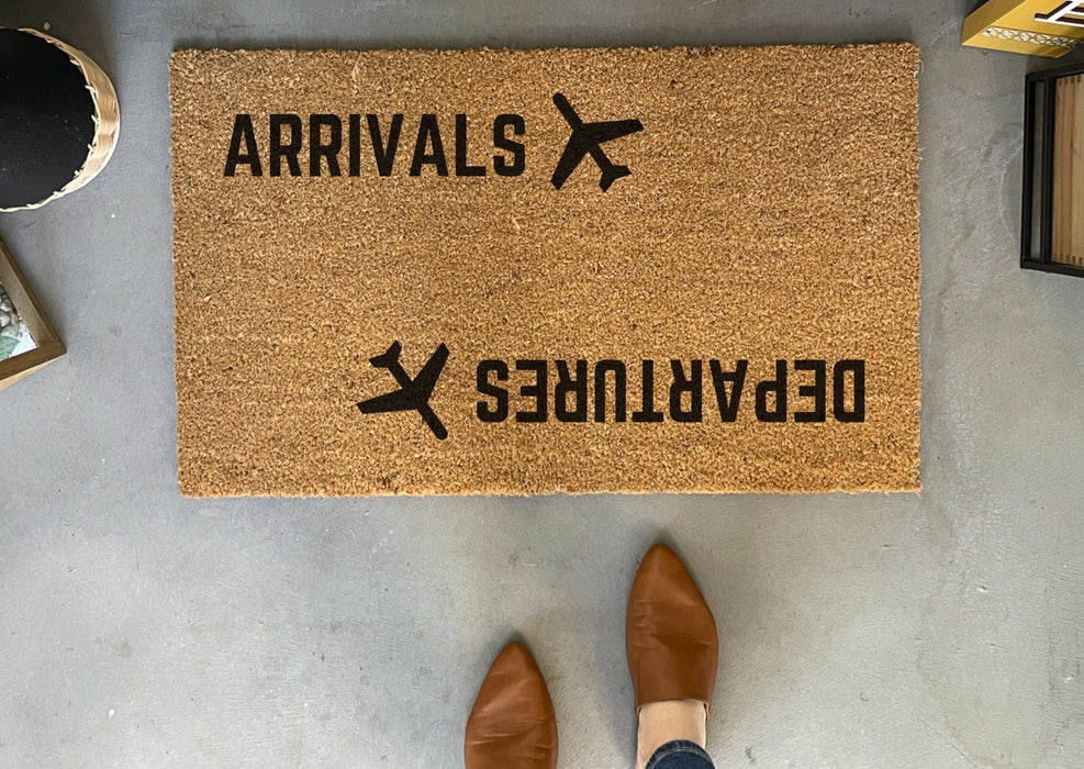 Arrivals Departures Airplane Doormat
