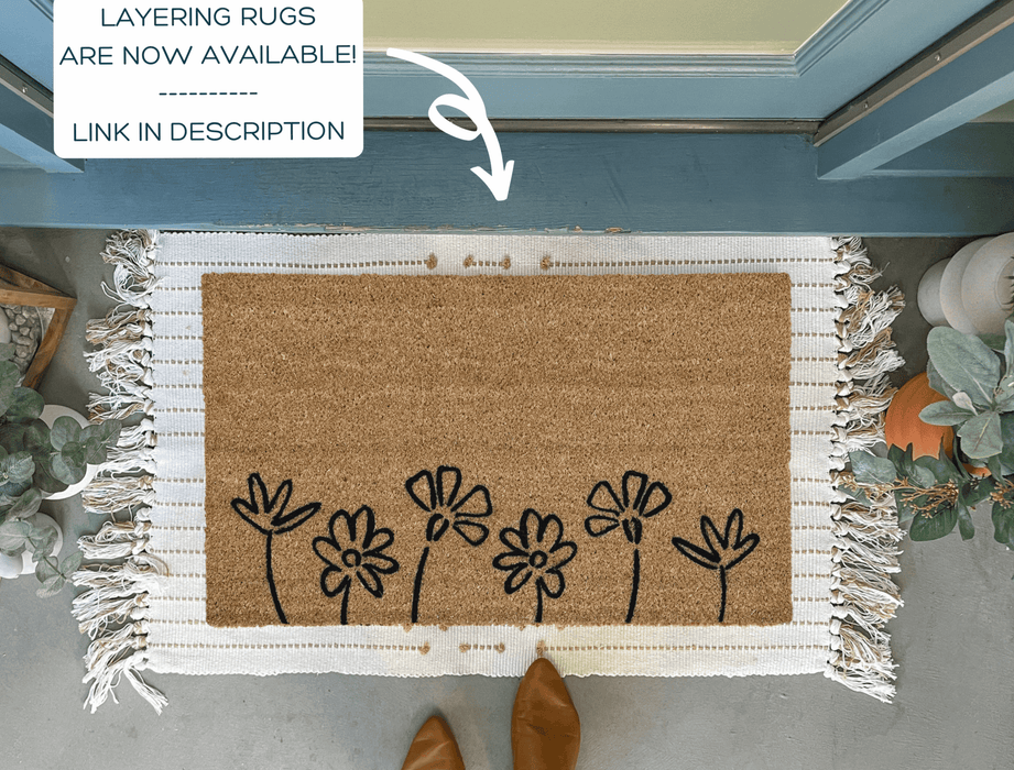 Floral Doormat, Black Flowers