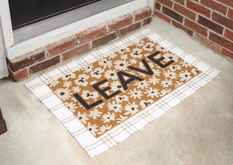 Low Profile Funny LEAVE Doormat with Flowers