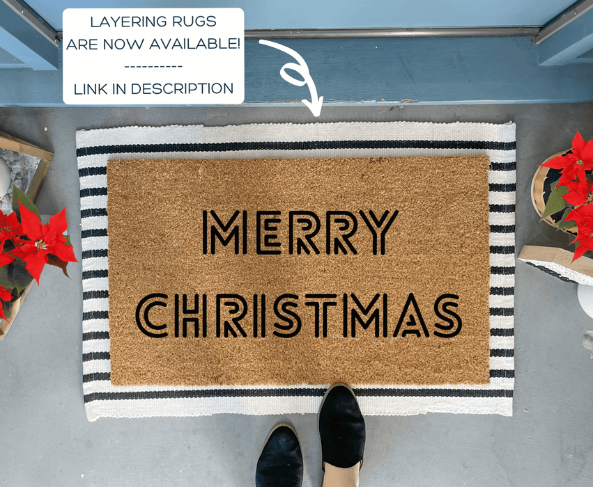 Retro Style Merry Christmas Doormat, Geometric Text