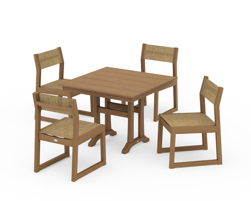 POLYWOOD® EDGE Sling 5-Piece Farmhouse Trestle Side Chair Dining Set