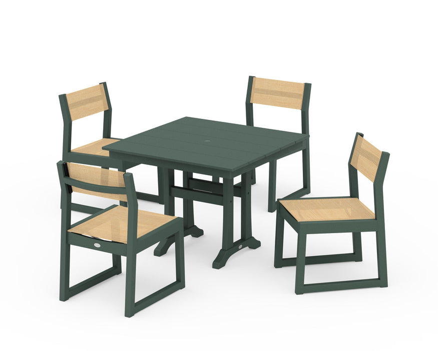 POLYWOOD® EDGE Sling 5-Piece Farmhouse Trestle Side Chair Dining Set