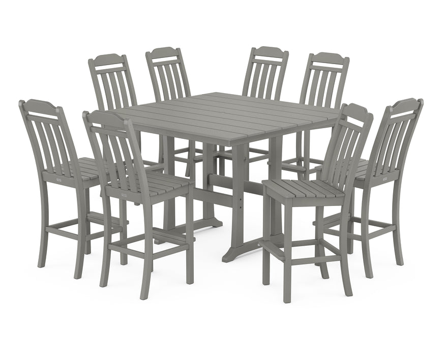 Country Living by POLYWOOD 9-Piece Square Farmhouse Side Chair Bar Set with Trestle Legs