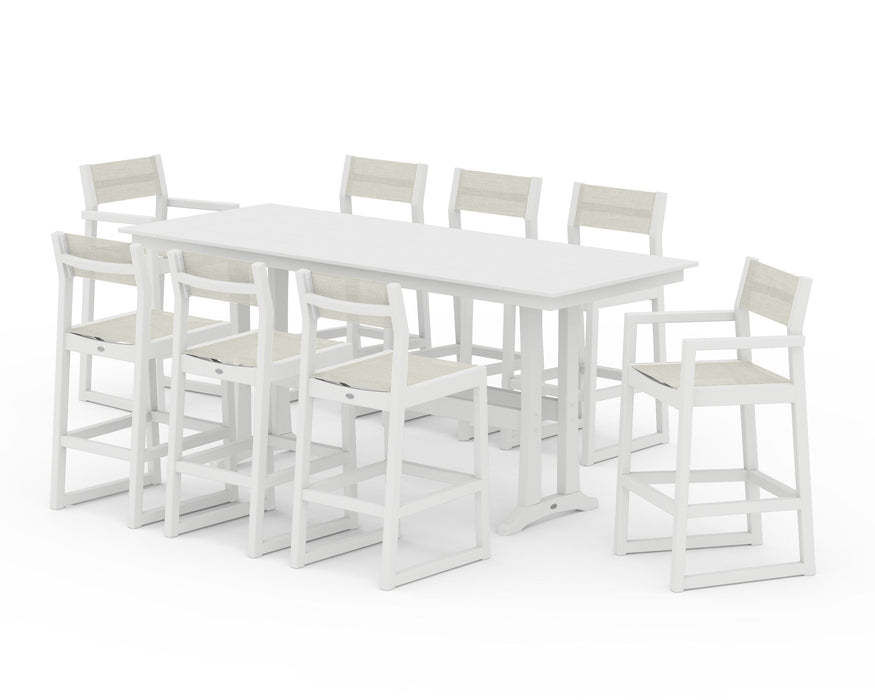 POLYWOOD® EDGE Sling 9-Piece Farmhouse Bar Set with Trestle Legs