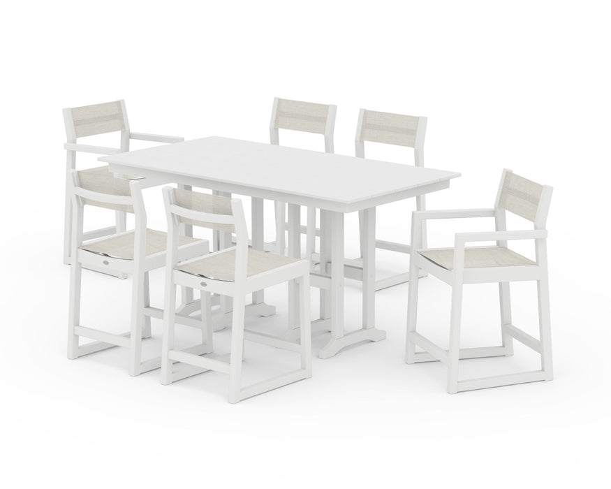 POLYWOOD® EDGE Sling 7-Piece Farmhouse Counter Set with Trestle Legs