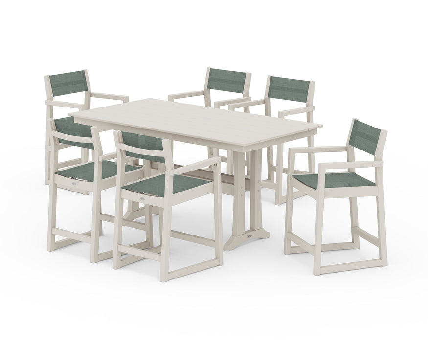 POLYWOOD® EDGE Sling Arm Chair 7-Piece Farmhouse Counter Set with Trestle Legs