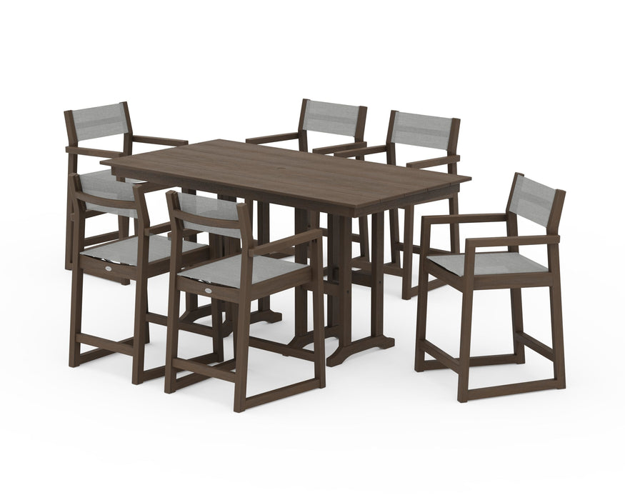 POLYWOOD® EDGE Sling Arm Chair 7-Piece Farmhouse Counter Set