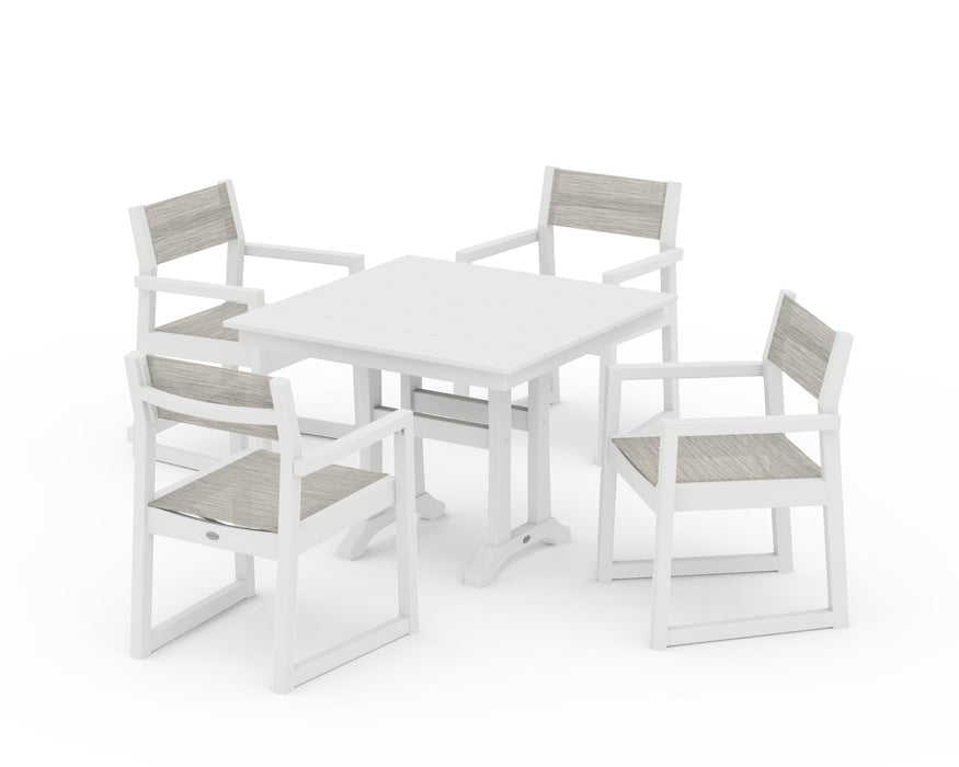 POLYWOOD® EDGE Sling 5-Piece Farmhouse Dining Set with Trestle Legs