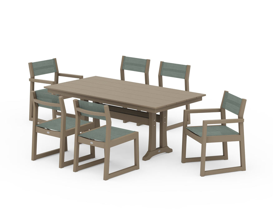 POLYWOOD® EDGE Sling 7-Piece Farmhouse Trestle Dining Set