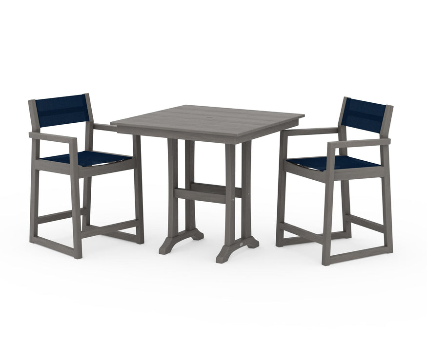 POLYWOOD® EDGE Sling Arm Chair 3-Piece Farmhouse Counter Set with Trestle Legs