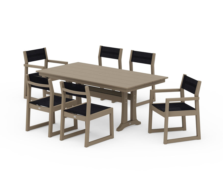 POLYWOOD® EDGE Sling 7-Piece Farmhouse Trestle Dining Set