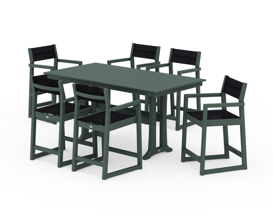 POLYWOOD® EDGE Sling Arm Chair 7-Piece Farmhouse Counter Set with Trestle Legs