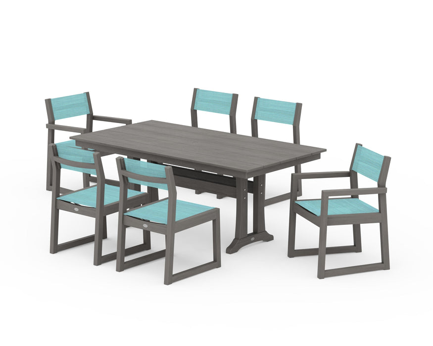 POLYWOOD® EDGE Sling 7-Piece Farmhouse Trestle Dining Set