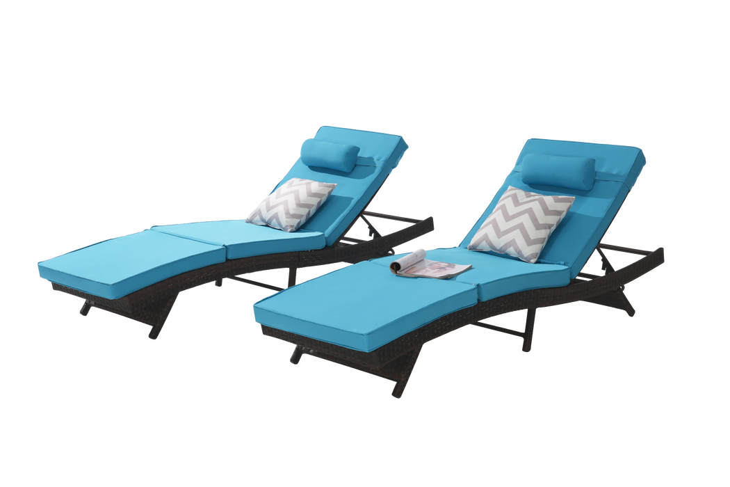 Outdoor Wicker Long Reclining Chair Set of 2 , Wicker Reclining Lounge Chair Lawn Sunbathing Chairs Recliner up to 150°  Beach Poolside Garden