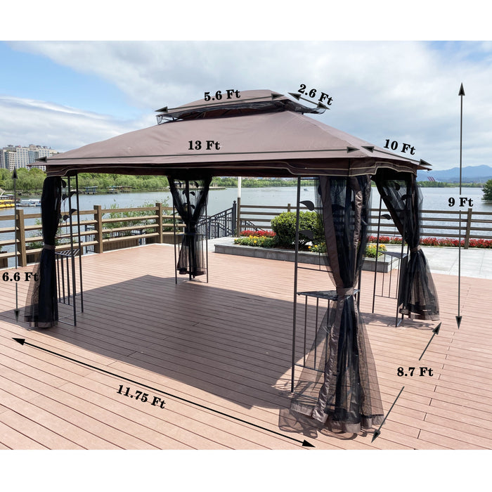 13 x 10 ft Patio Gazebo Tent with Ventilated Double Roof and Mosquito Net