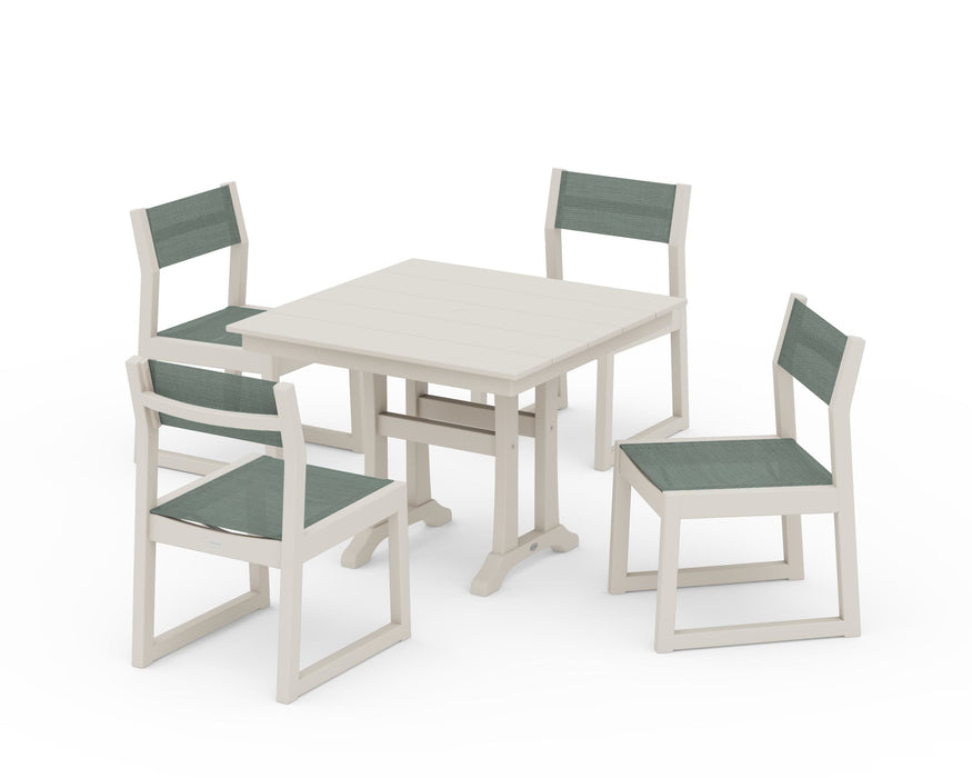 POLYWOOD® EDGE Sling 5-Piece Farmhouse Trestle Side Chair Dining Set