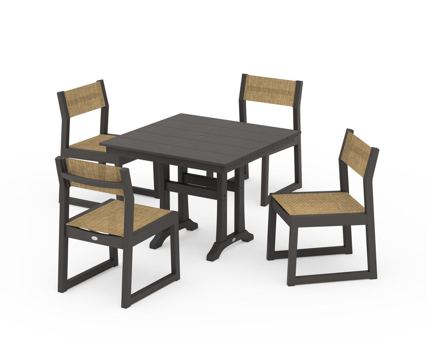 POLYWOOD® EDGE Sling 5-Piece Farmhouse Trestle Side Chair Dining Set
