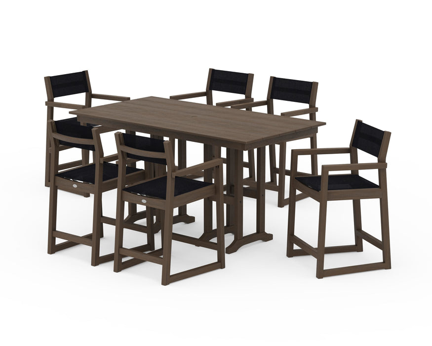 POLYWOOD® EDGE Sling Arm Chair 7-Piece Farmhouse Counter Set