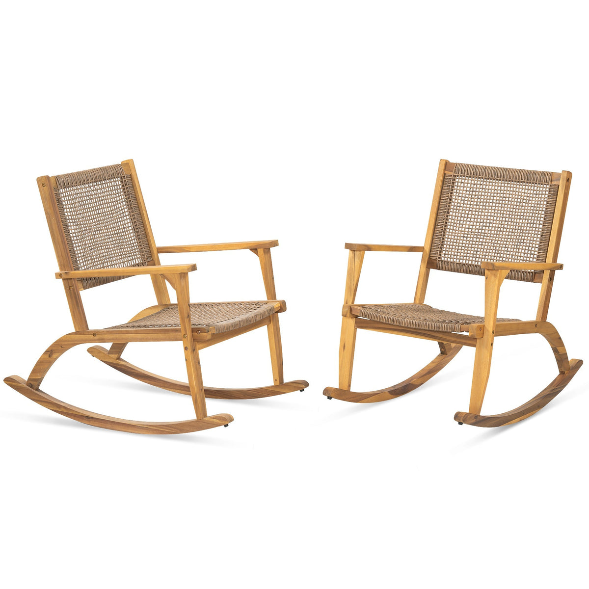 GO 2 Pieces Patio Rocking Chair Set, Acacia Wood Outdoor Rockers with ...