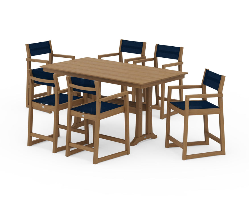 POLYWOOD® EDGE Sling Arm Chair 7-Piece Farmhouse Counter Set with Trestle Legs