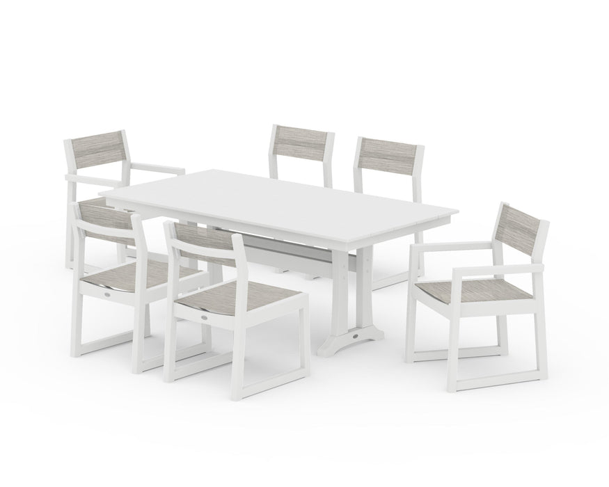 POLYWOOD® EDGE Sling 7-Piece Farmhouse Trestle Dining Set