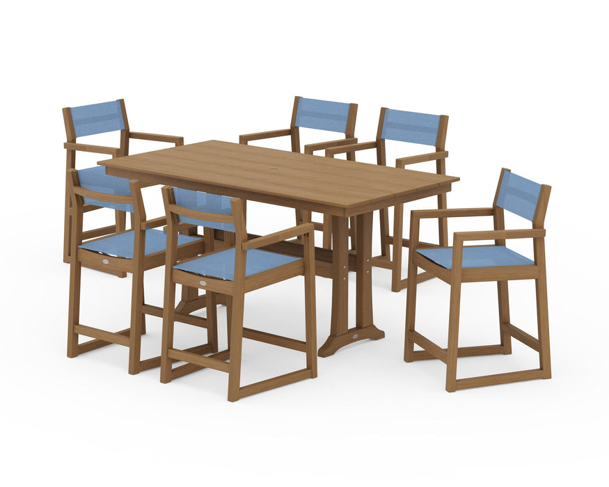 POLYWOOD® EDGE Sling Arm Chair 7-Piece Farmhouse Counter Set with Trestle Legs