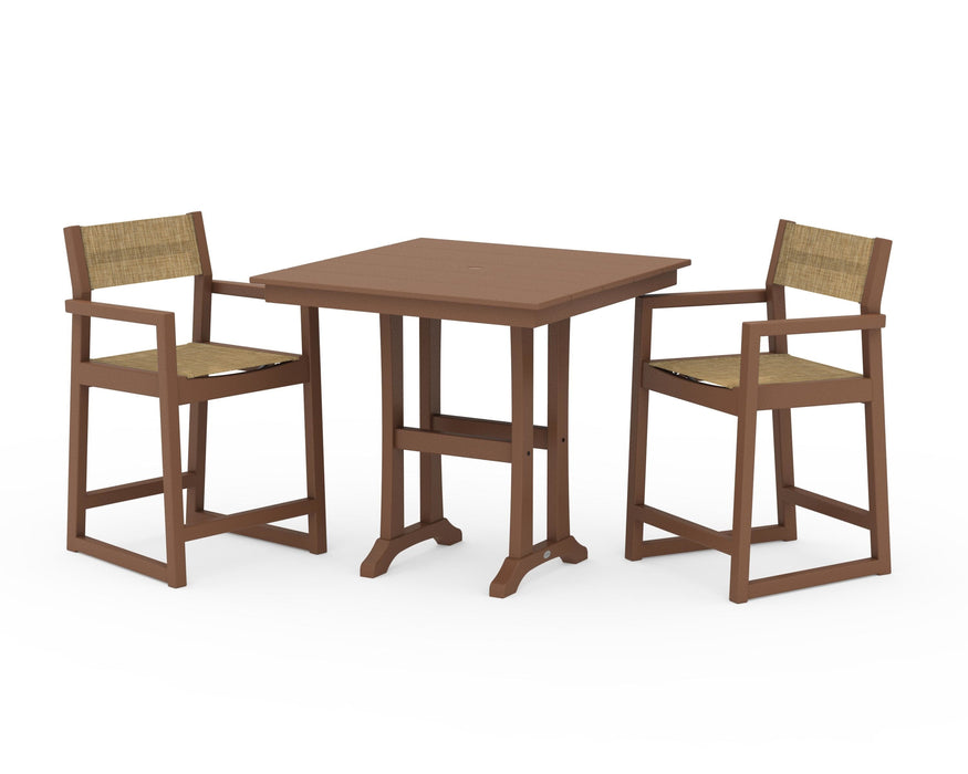 POLYWOOD® EDGE Sling Arm Chair 3-Piece Farmhouse Counter Set with Trestle Legs