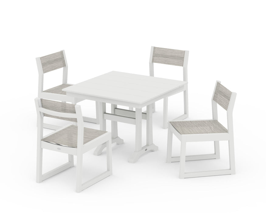 POLYWOOD® EDGE Sling 5-Piece Farmhouse Trestle Side Chair Dining Set