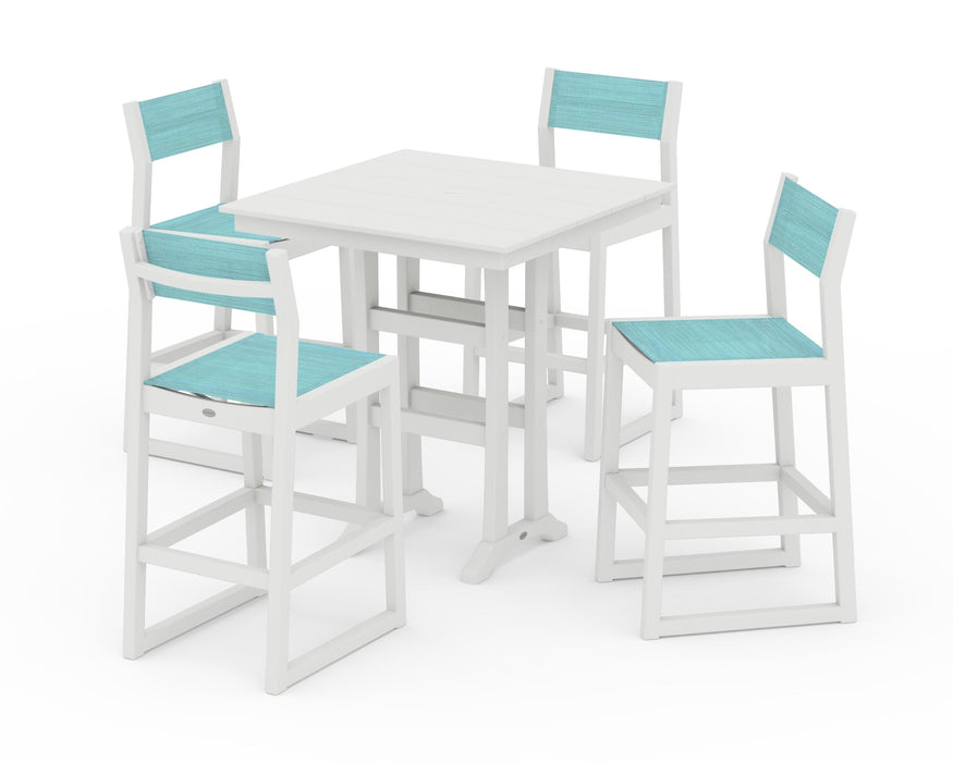 POLYWOOD® EDGE Sling Arm Chair 5-Piece Farmhouse Bar Set with Trestle Legs