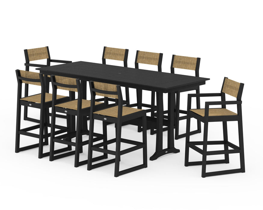 POLYWOOD® EDGE Sling 9-Piece Farmhouse Bar Set with Trestle Legs