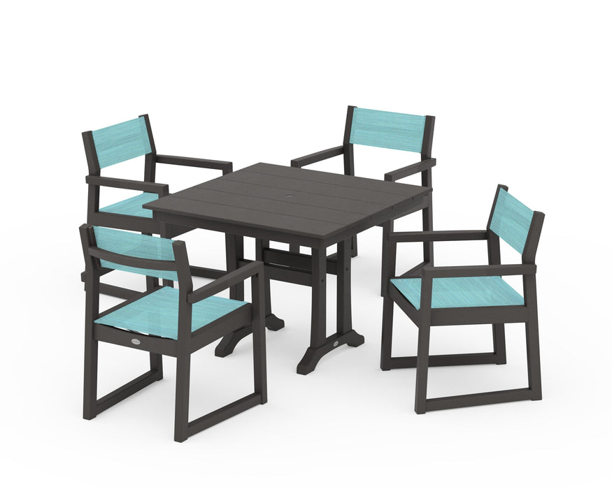 POLYWOOD® EDGE Sling 5-Piece Farmhouse Dining Set with Trestle Legs