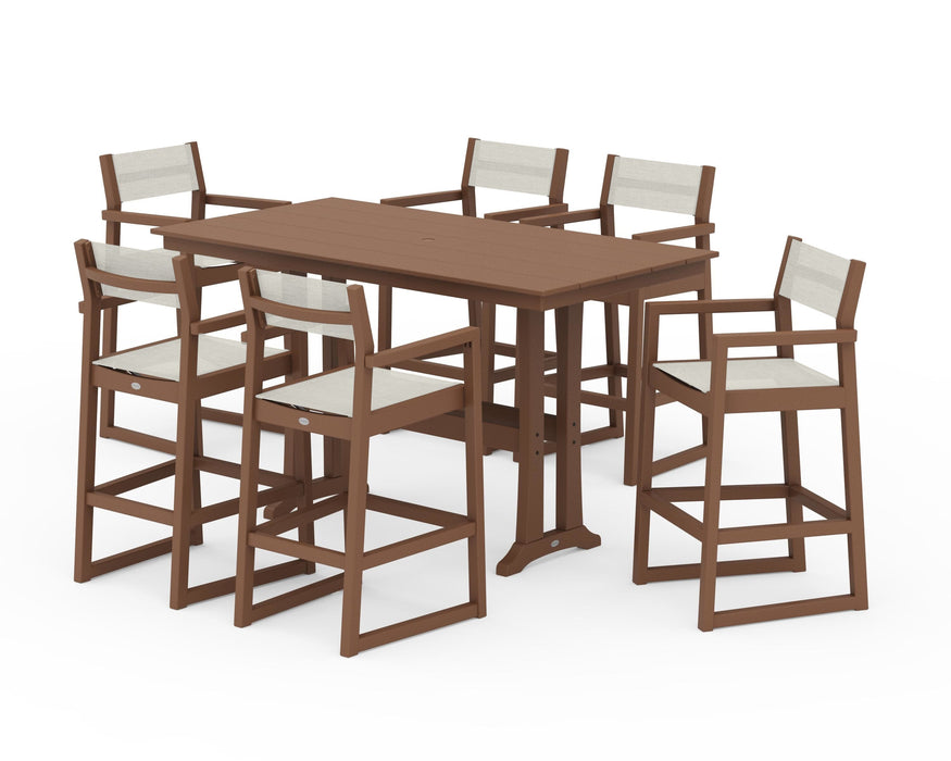 POLYWOOD® EDGE Sling Arm Chair 7-Piece Farmhouse Bar Set with Trestle Legs