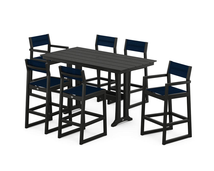 POLYWOOD® EDGE Sling 7-Piece Farmhouse Bar Set with Trestle Legs