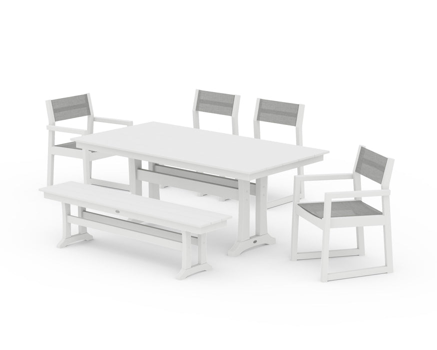 POLYWOOD® EDGE Sling 6-Piece Farmhouse Dining Set With Trestle Legs